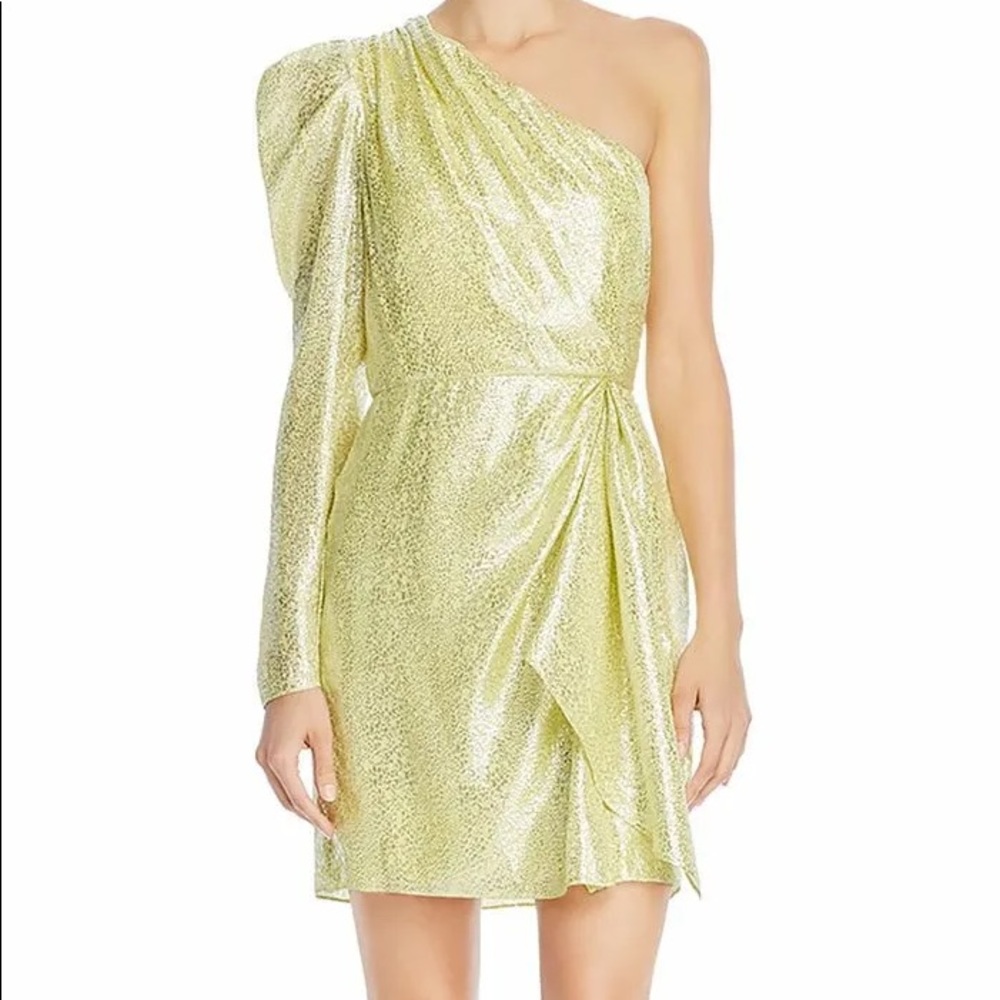 ML Monique Lhuillier One-Shoulder Metallic Dress Size 10